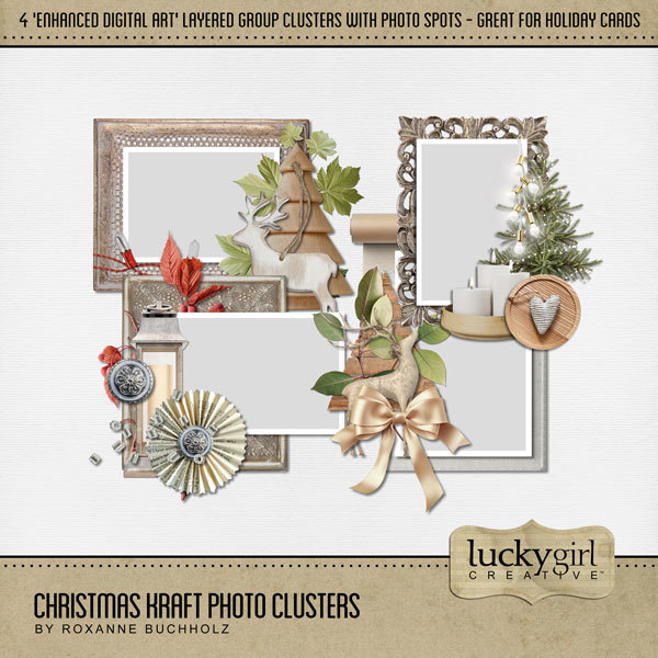 Christmas Kraft Photo Clusters Digital Art - Digital Scrapbooking Kits