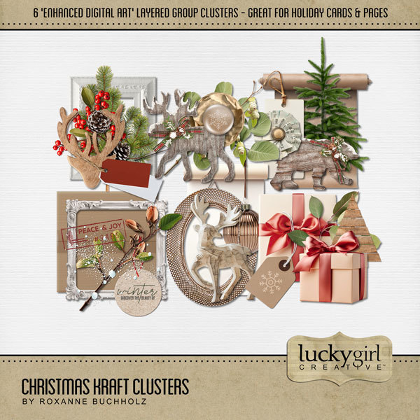 Christmas Kraft Clusters Digital Art - Digital Scrapbooking Kits