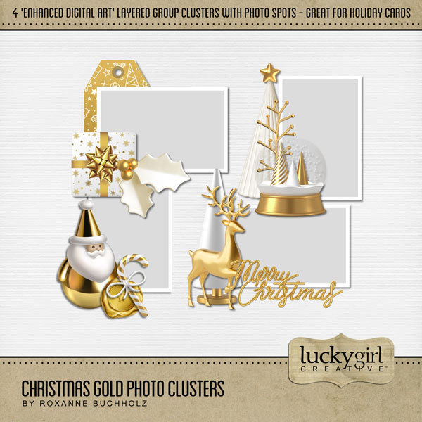 Christmas Gold Photo Clusters Digital Art - Digital Scrapbooking Kits
