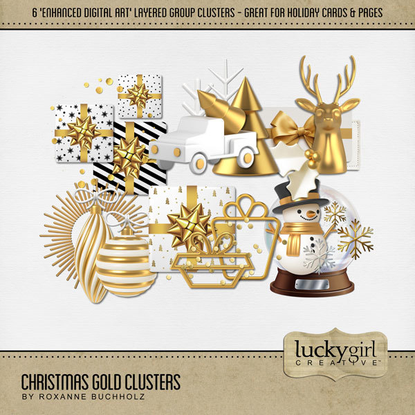 Christmas Gold Clusters Digital Art - Digital Scrapbooking Kits