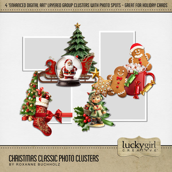 Christmas Classic Photo Clusters Digital Art - Digital Scrapbooking Kits