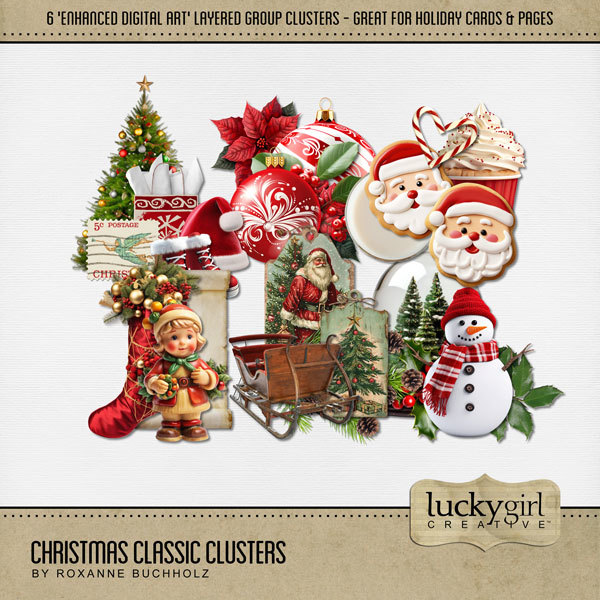Christmas Classic Clusters Digital Art - Digital Scrapbooking Kits
