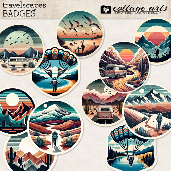 TravelScapes Badges Digital Art - Digital Scrapbooking Kits