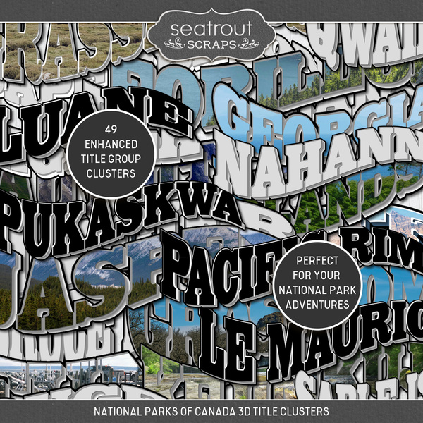 National Parks of Canada 3D Title Clusters Digital Art - Digital Scrapbooking Kits