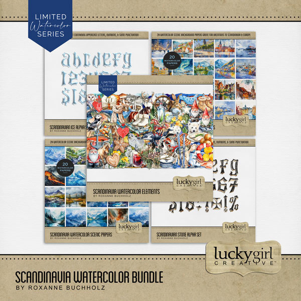 Scandinavia Watercolor Bundle Digital Art - Digital Scrapbooking Kits