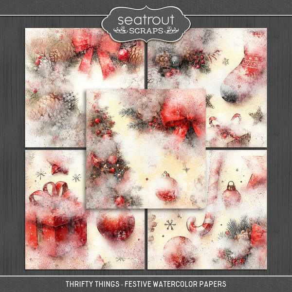 Thrifty Things - Festive Watercolor Papers Digital Art - Digital Scrapbooking Kits