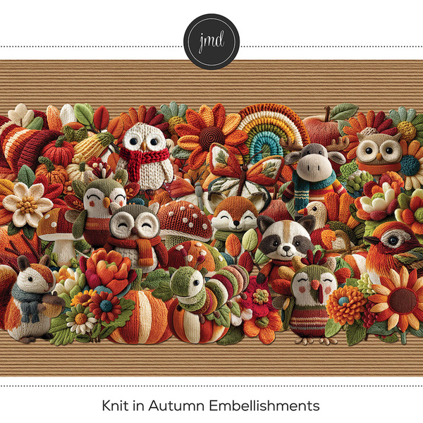 Knit in Autumn Embellishments Digital Art - Digital Scrapbooking Kits