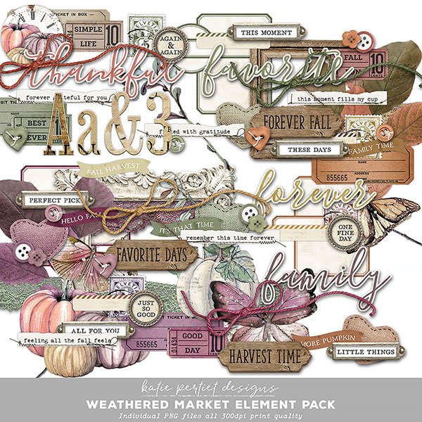 Weathered Market Element Pack Digital Art - Digital Scrapbooking Kits
