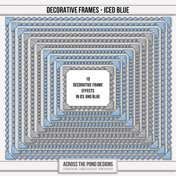 Decorative Frames - Iced Blue Digital Art - Digital Scrapbooking Kits