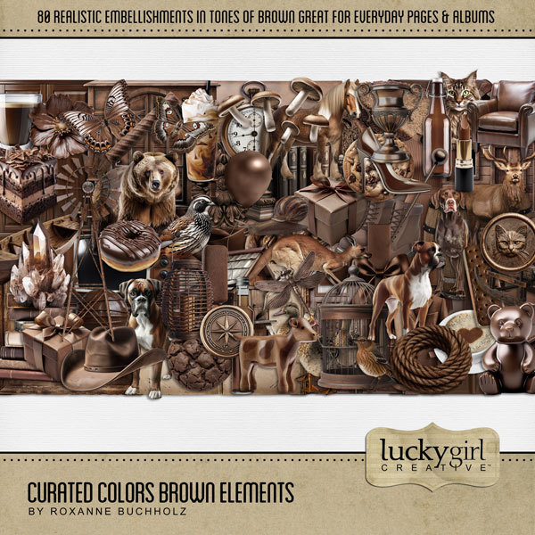Curated Colors Brown Elements Digital Art - Digital Scrapbooking Kits