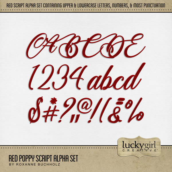 Red Poppy Script Alpha Set Digital Art - Digital Scrapbooking Kits