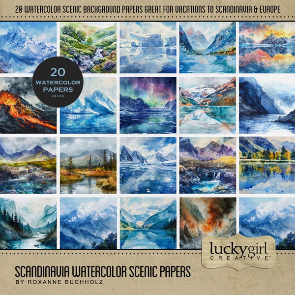 Scandinavia Watercolor Scenic Papers Digital Art - Digital Scrapbooking Kits
