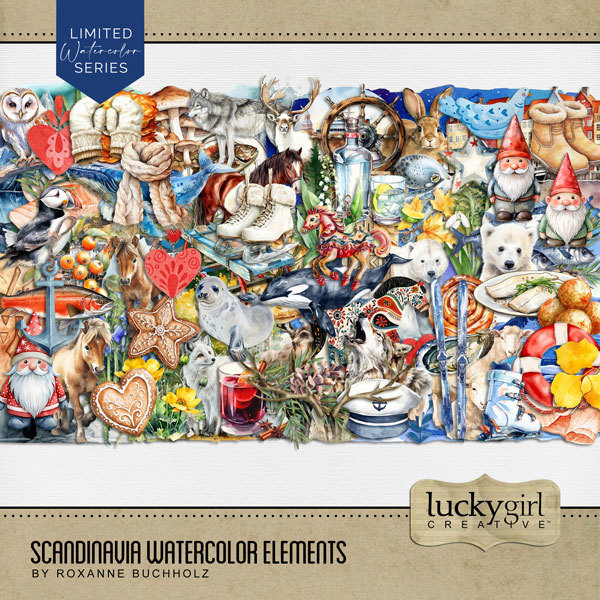 Scandinavia Watercolor Elements Digital Art - Digital Scrapbooking Kits