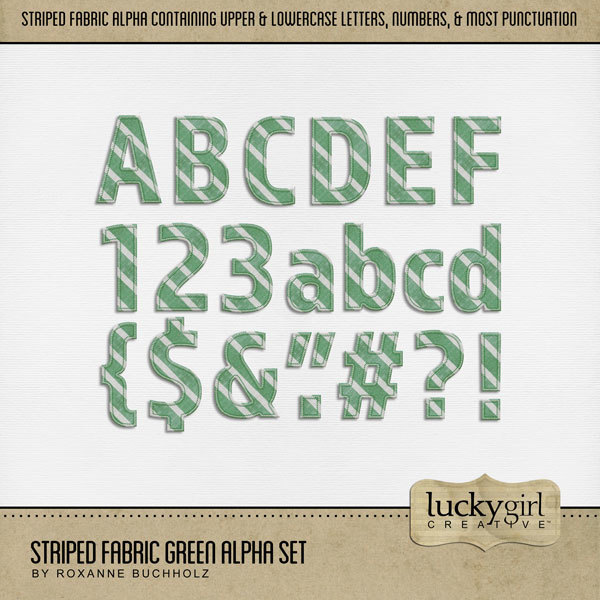 Striped Fabric Green Alpha Set Digital Art - Digital Scrapbooking Kits