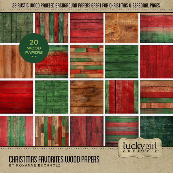 Christmas Favorites Wood Papers Digital Art - Digital Scrapbooking Kits