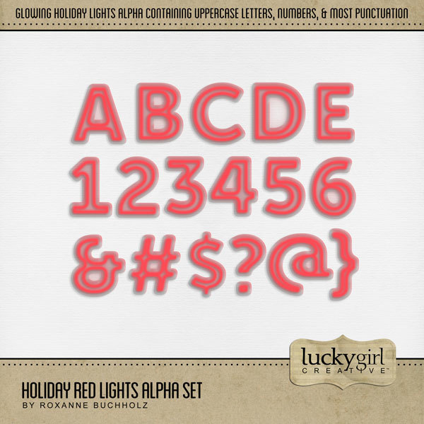 Holiday Red Lights Alpha Set Digital Art - Digital Scrapbooking Kits