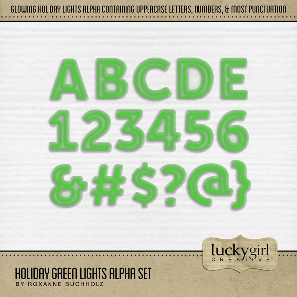 Holiday Green Lights Alpha Set Digital Art - Digital Scrapbooking Kits