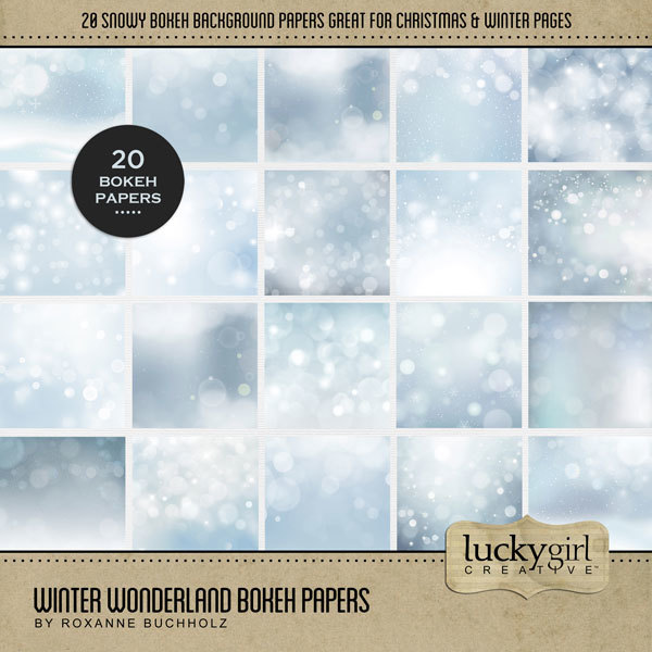 Winter Wonderland Bokeh Papers Digital Art - Digital Scrapbooking Kits