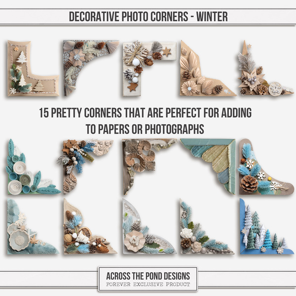 Decorative Photo Corners - Winter Digital Art - Digital Scrapbooking Kits