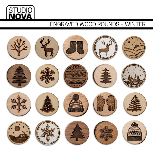 Engraved Wood Rounds - Winter Digital Art - Digital Scrapbooking Kits