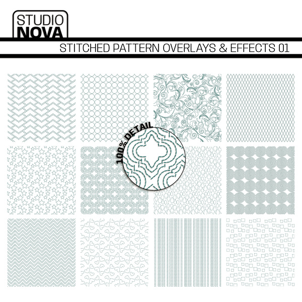 Stitched Pattern Overlays & Effects 01 Digital Art - Digital Scrapbooking Kits