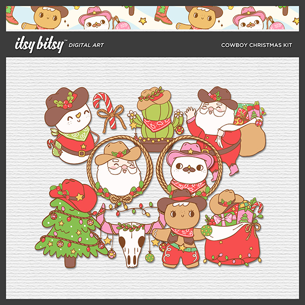Cowboy Christmas Kit Digital Art - Digital Scrapbooking Kits
