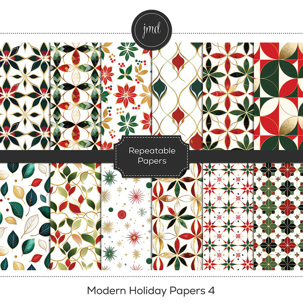 Modern Holiday Papers 4 Digital Art - Digital Scrapbooking Kits