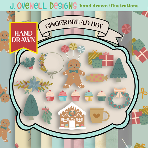 Gingerbread Boy Kit Digital Art - Digital Scrapbooking Kits