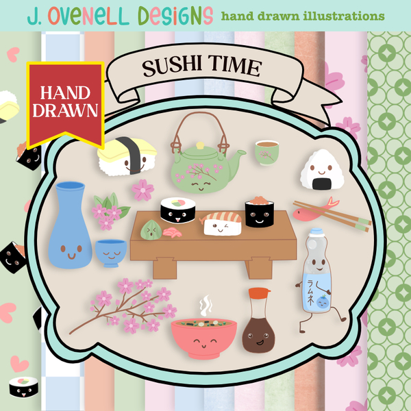 Sushi Time Kit Digital Art - Digital Scrapbooking Kits