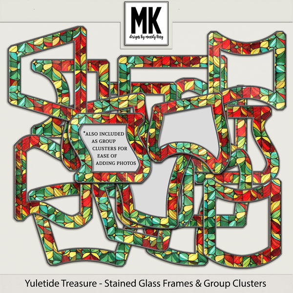 Yuletide Treasure - Stained Glass Frames Digital Art - Digital Scrapbooking Kits