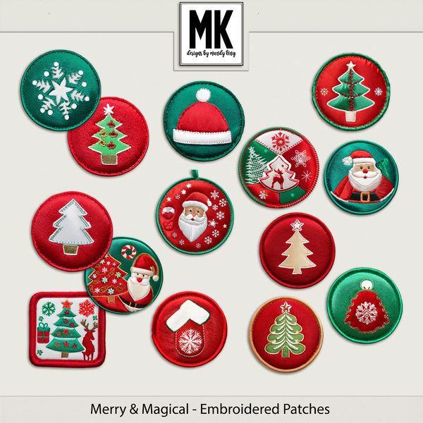Merry& Magical - Embroidered Patches Digital Art - Digital Scrapbooking Kits