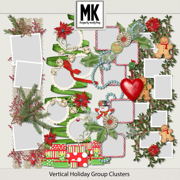 Vertical Holiday Group Clusters Digital Art - Digital Scrapbooking Kits