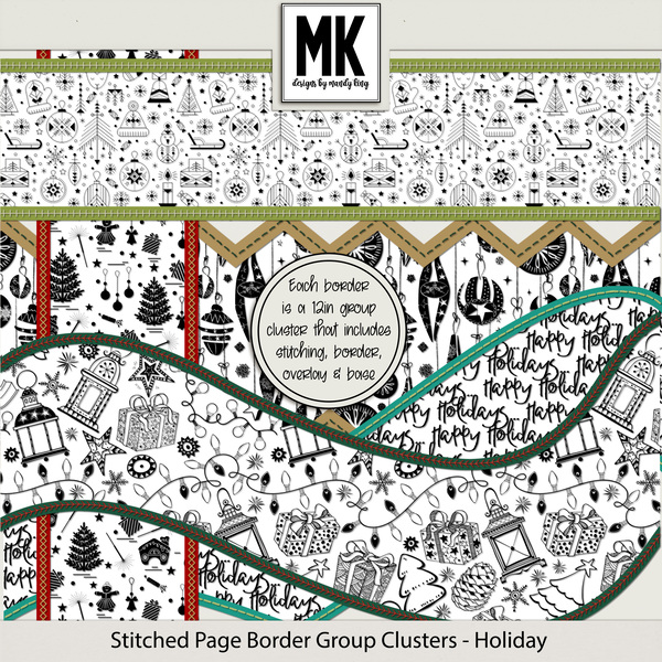 Stitched Page Border Group Clusters - Holiday Digital Art - Digital Scrapbooking Kits