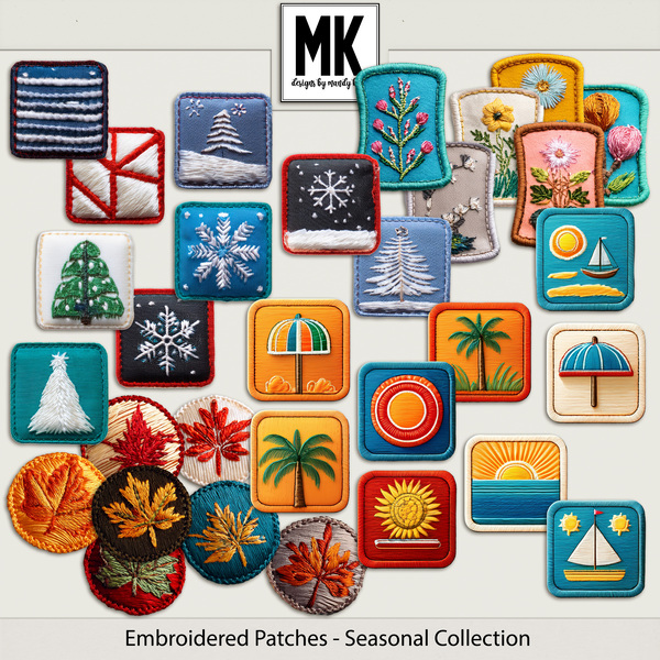 Embroidered Patches - Seasonal Collection Digital Art - Digital Scrapbooking Kits
