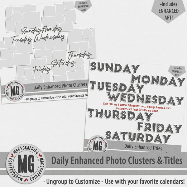 Daily Enhanced Photo Clusters & Titles Digital Art - Digital Scrapbooking Kits