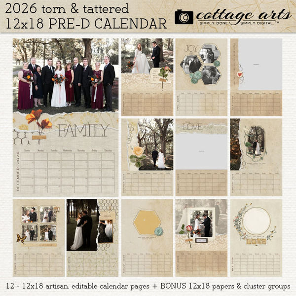2026 Torn & Tattered 12x18 Pre-designed Calendar