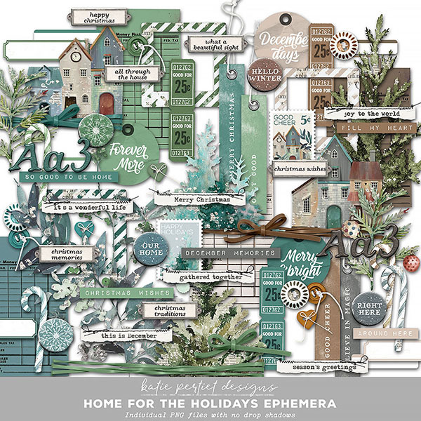Home for the Holidays Ephemera Digital Art - Digital Scrapbooking Kits