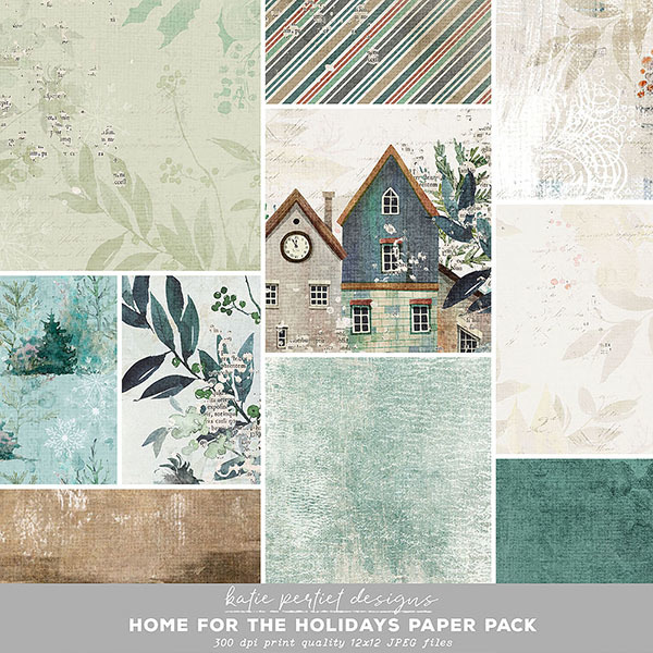 Home for the Holidays Paper Pack Digital Art - Digital Scrapbooking Kits