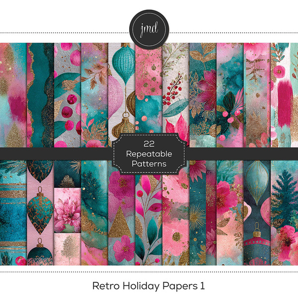 Retro Holiday Papers 1 Digital Art - Digital Scrapbooking Kits