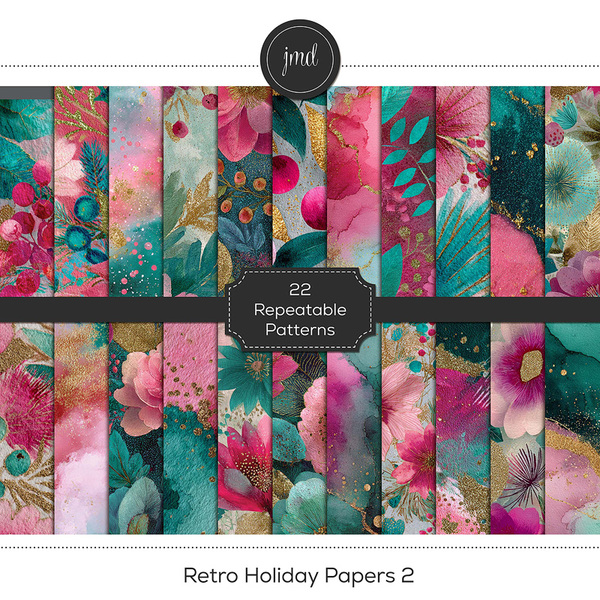 Retro Holiday Papers 2 Digital Art - Digital Scrapbooking Kits