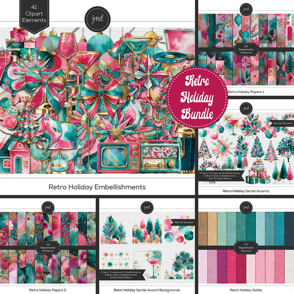 Retro Holiday Bundle Digital Art - Digital Scrapbooking Kits