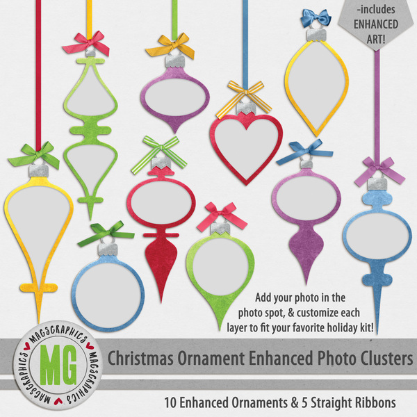 Christmas Ornament Enhanced Photo Clusters Digital Art - Digital Scrapbooking Kits