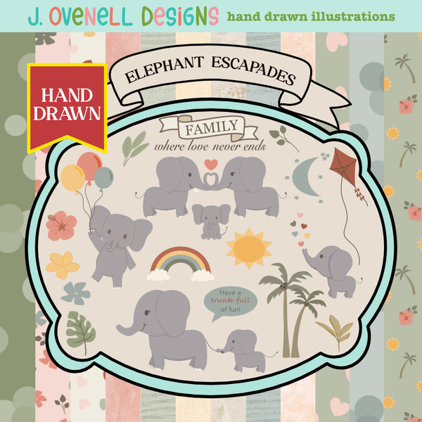 Elephant Escapes Digital Art - Digital Scrapbooking Kits