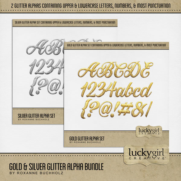 Gold & Silver Glitter Alpha Bundle Digital Art - Digital Scrapbooking Kits