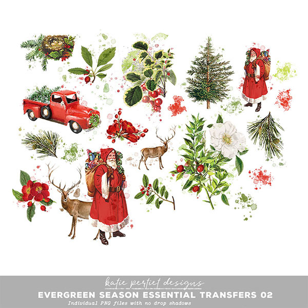 Vintage Evergreen Season Essential Transfers 02 Digital Art - Digital Scrapbooking Kits