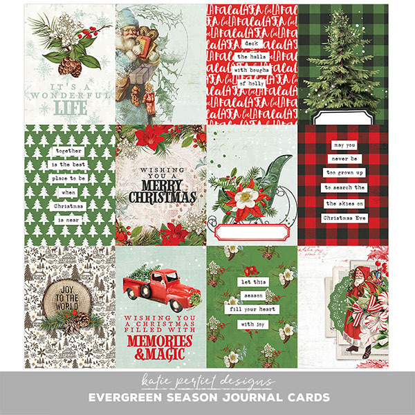 Vintage Evergreen Season Journal Cards Digital Art - Digital Scrapbooking Kits