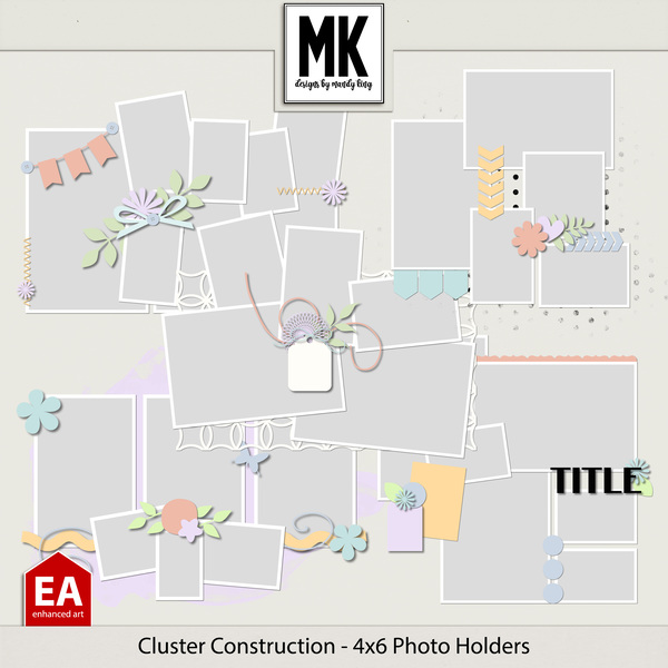 Cluster Construction - 4x6 Photo Holders Group Clusters Digital Art - Digital Scrapbooking Kits
