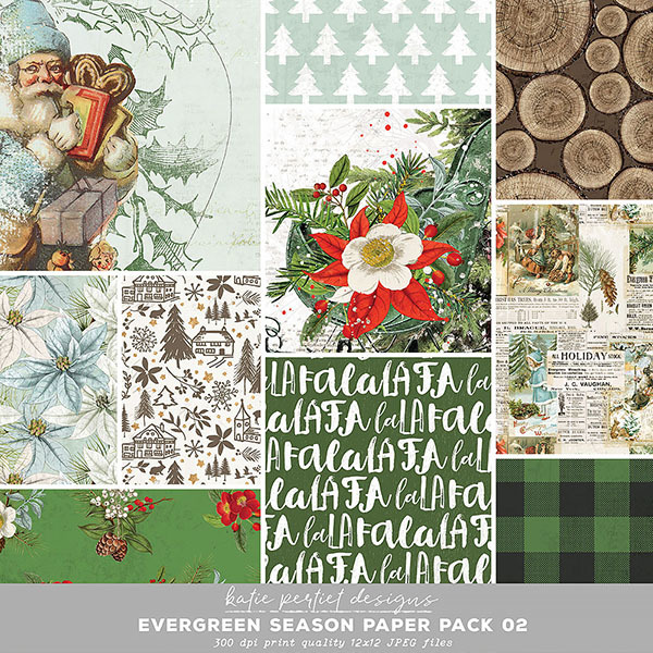 Vintage Evergreen Season Paper Pack 02 Digital Art - Digital Scrapbooking Kits