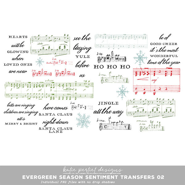 Vintage Evergreen Season Sentiment Transfers 02 Digital Art - Digital Scrapbooking Kits