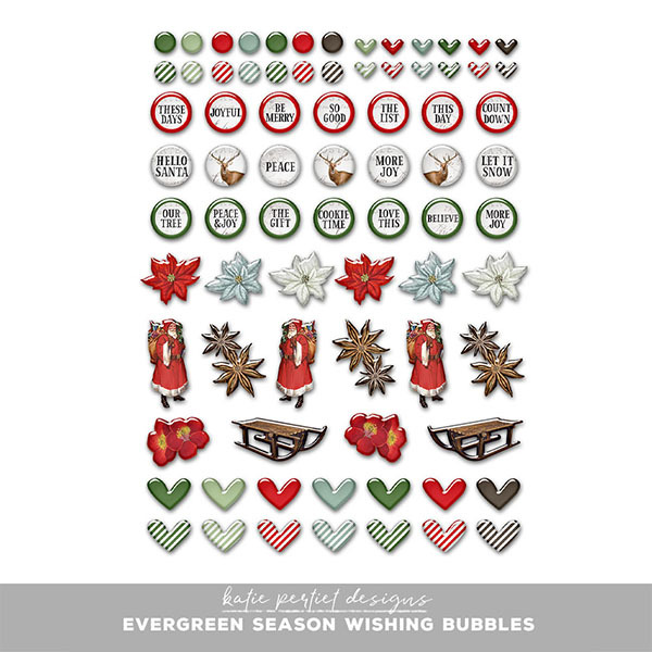 Vintage Evergreen Season Wishing Bubbles Digital Art - Digital Scrapbooking Kits